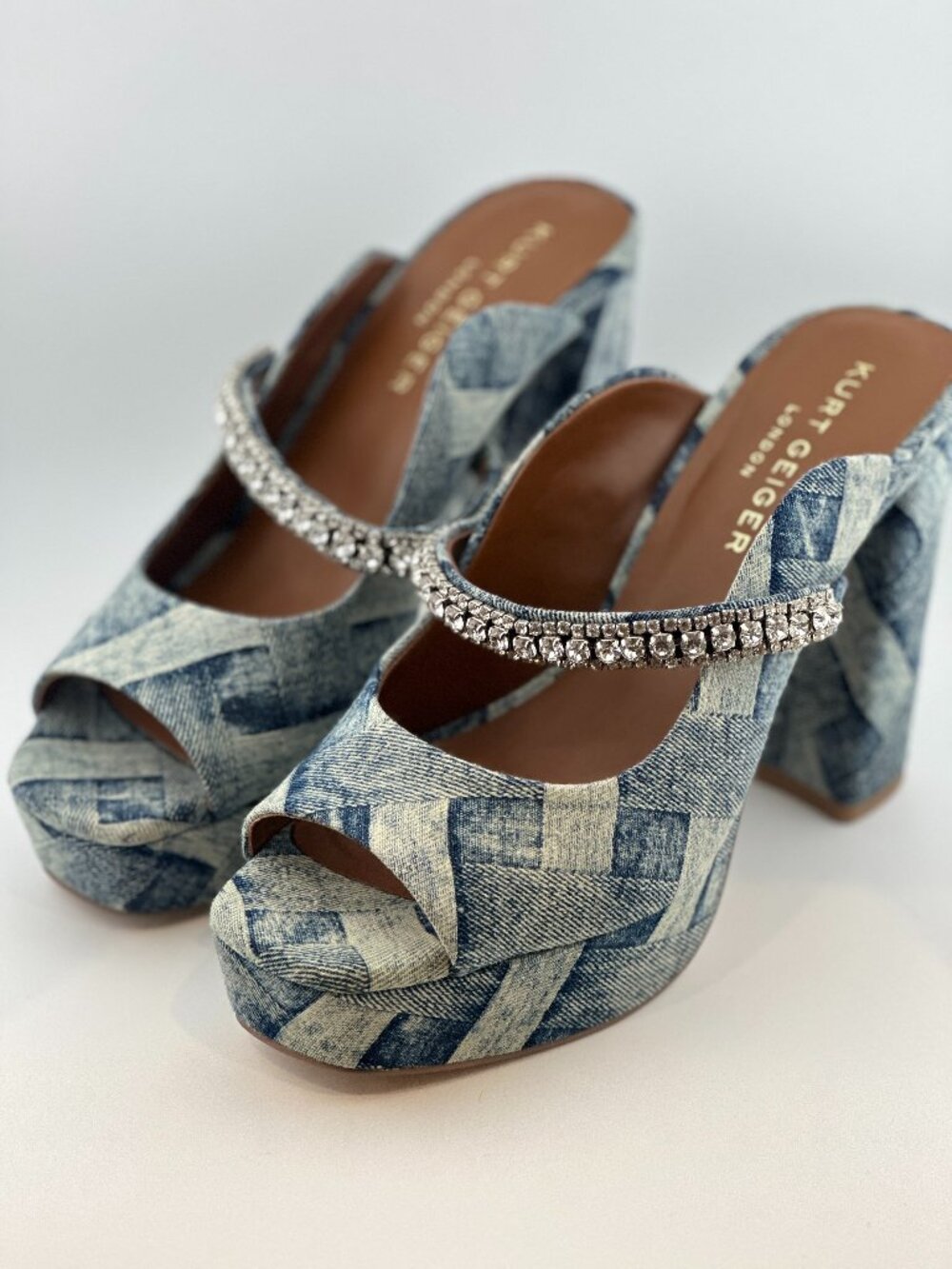 BRAND NEW KURT GEIGER DUE DENIM SLIP ON EMBELLISHED HEEL